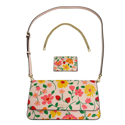 Kate Spade Purse Madison Strawberry Garden Printed Flap Convertible Crossbody (KG735)