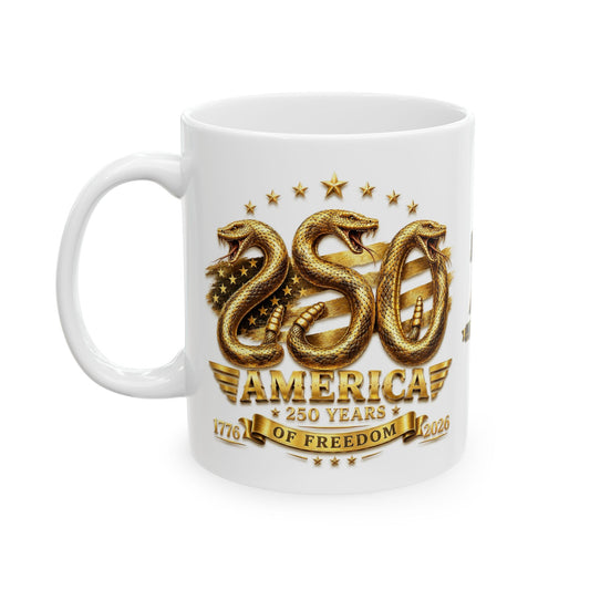 America 250 Gold Emblem Mug – 250 Years of Freedom Commemorative Mug (1776–2026)