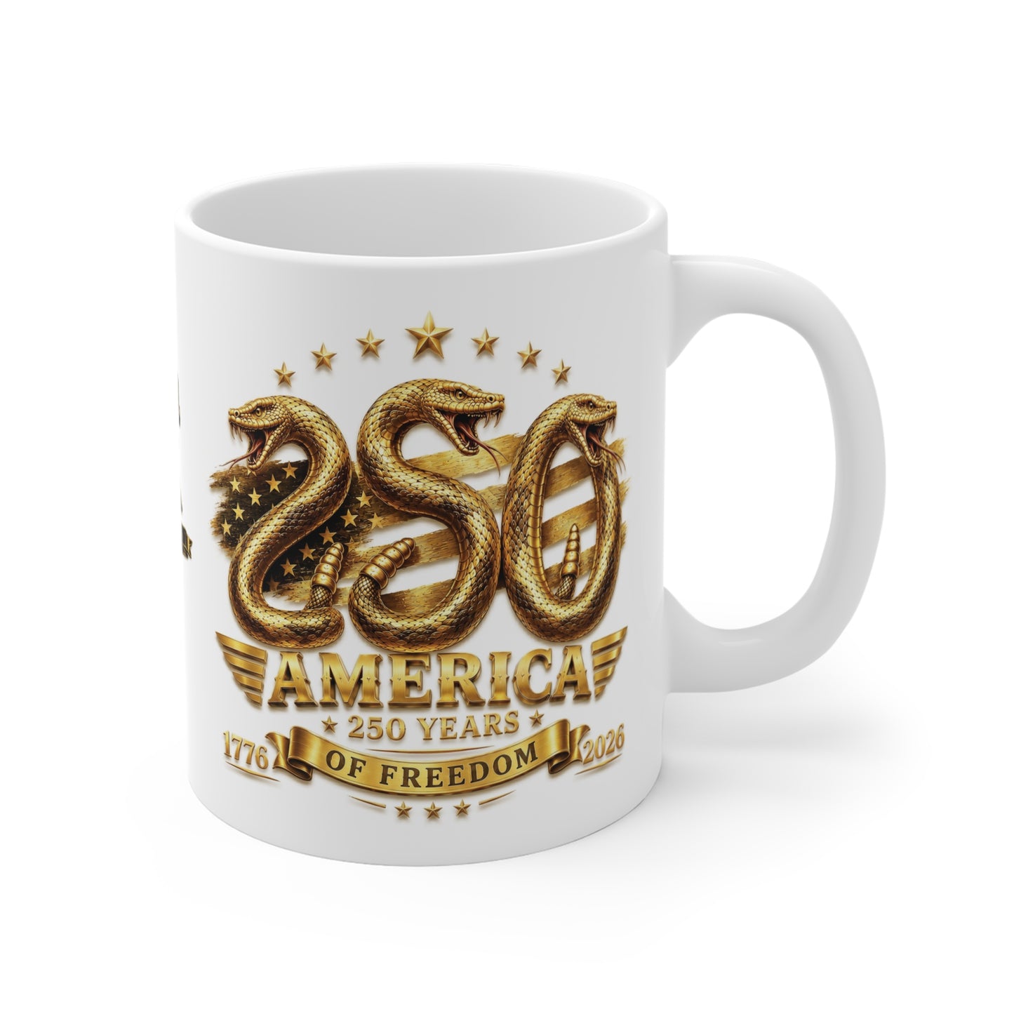 America 250 Years of Freedom Mug | 1776–2026 Commemorative Coffee Mug with Patriotic Rattlesnake Design