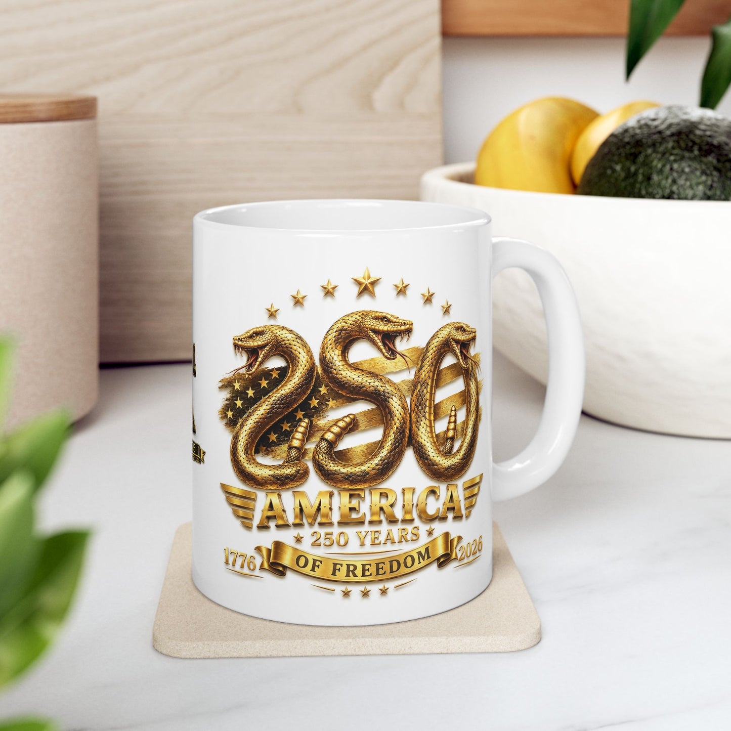 America 250 Gold Emblem Mug – 250 Years of Freedom Commemorative Mug (1776–2026)