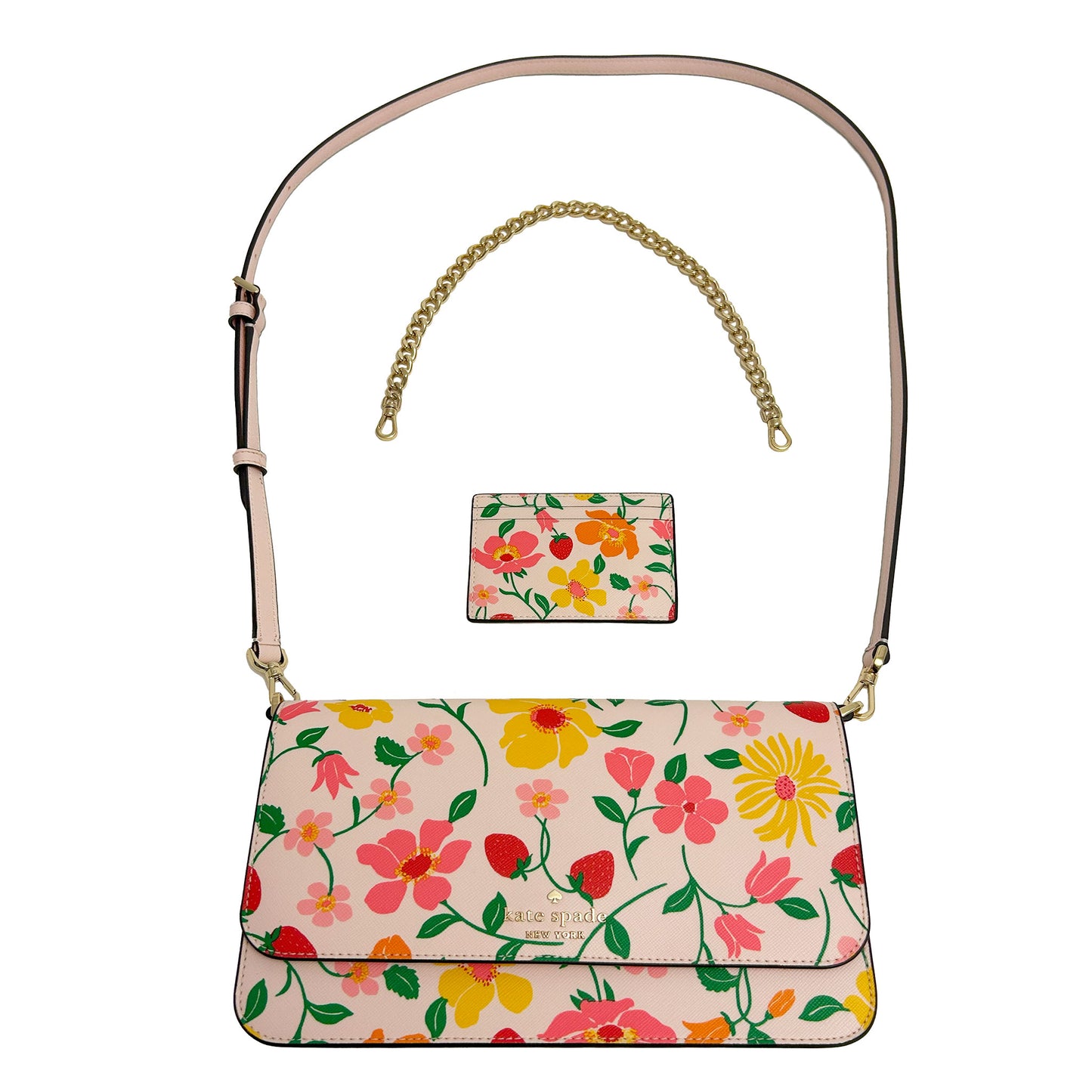 Kate Spade Purse Madison Strawberry Garden Printed Flap Convertible Crossbody (KG735)